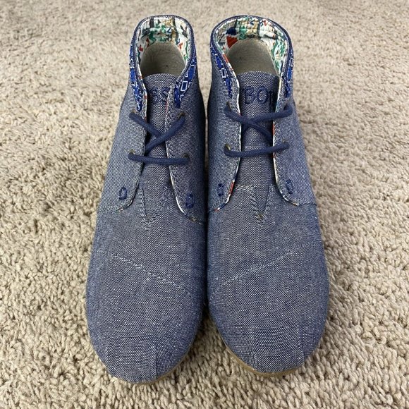 Bobs by Skechers Memory Foam Denim‎ Lace Up Bootie Wedges Womens 8 - Picture 5 of 14